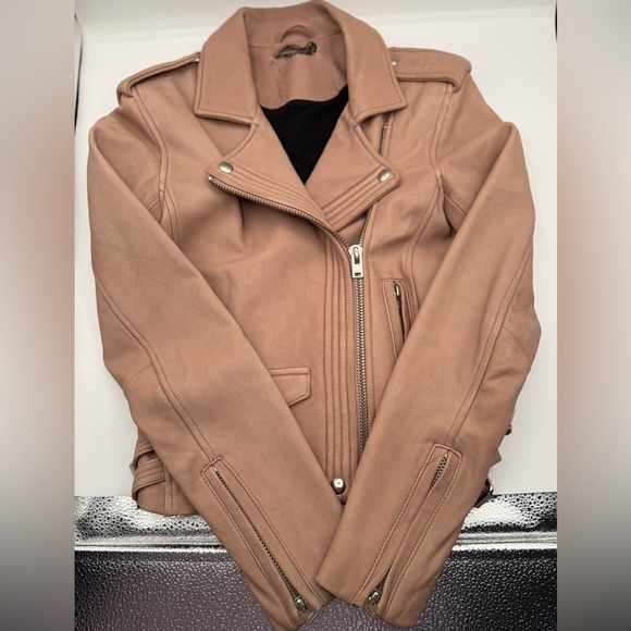 IRO (intermix) Women's Hana Leather Moto Jacket -blush pink- size 38 - Picture 4 of 8